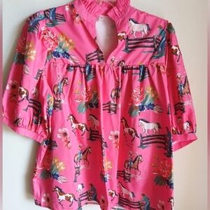 Unbranded Pink Horse Cowboy floral Western Top 2X